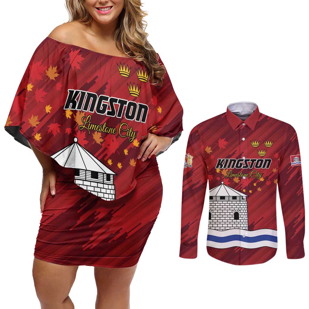 Personalised Kingston Couples Matching Off Shoulder Short Dress and Long Sleeve Button Shirt Antiquitate Civilitate Humanitate