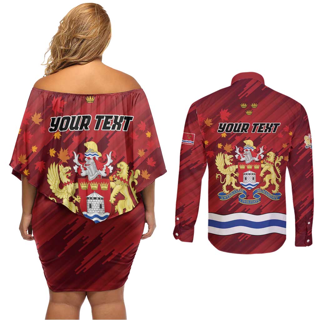 Personalised Kingston Couples Matching Off Shoulder Short Dress and Long Sleeve Button Shirt Antiquitate Civilitate Humanitate