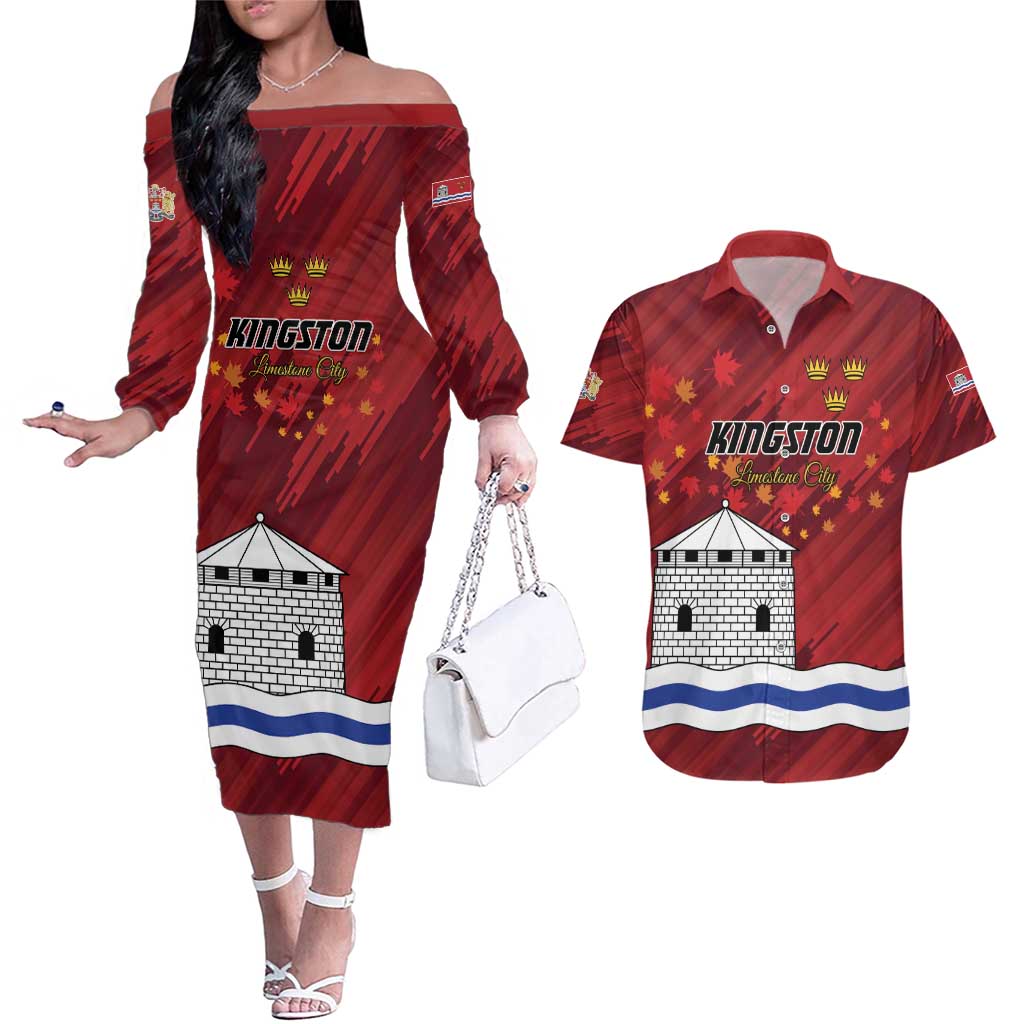 Personalised Kingston Couples Matching Off The Shoulder Long Sleeve Dress and Hawaiian Shirt Antiquitate Civilitate Humanitate