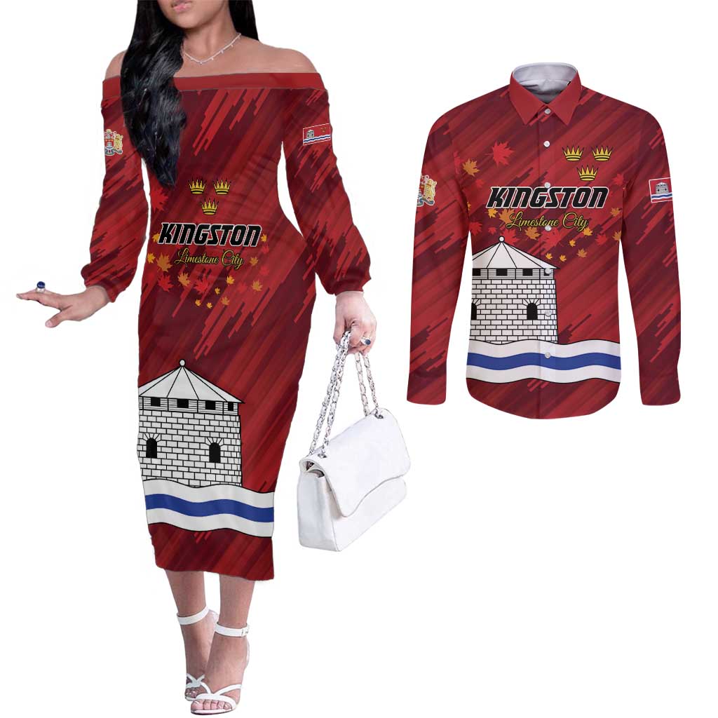 Personalised Kingston Couples Matching Off The Shoulder Long Sleeve Dress and Long Sleeve Button Shirt Antiquitate Civilitate Humanitate