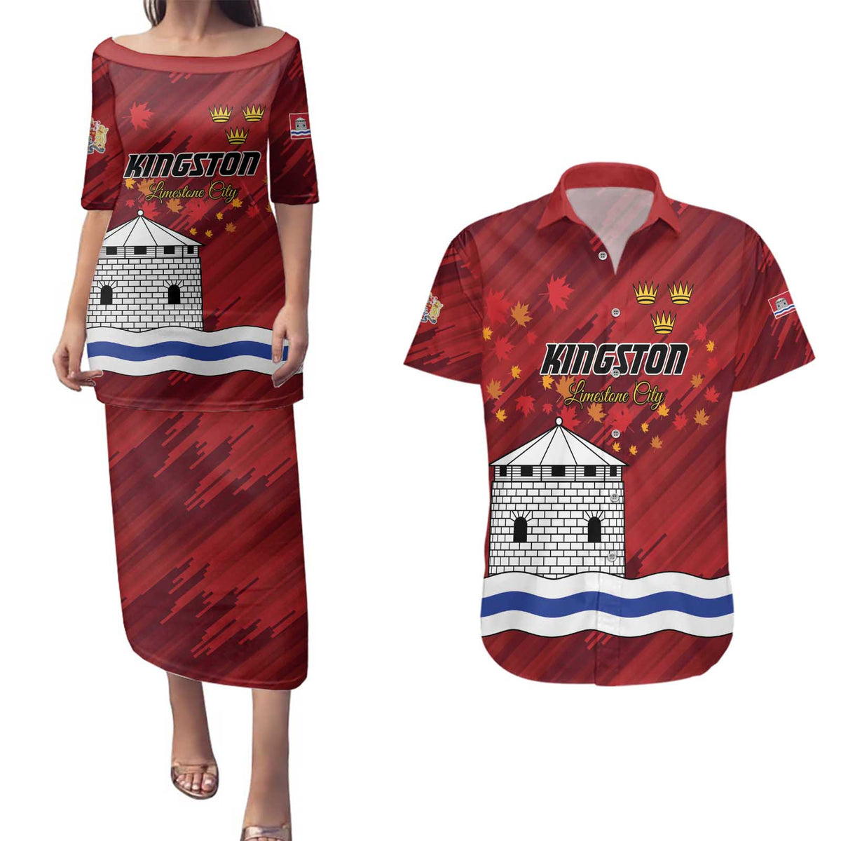 Personalised Kingston Couples Matching Puletasi and Hawaiian Shirt Antiquitate Civilitate Humanitate