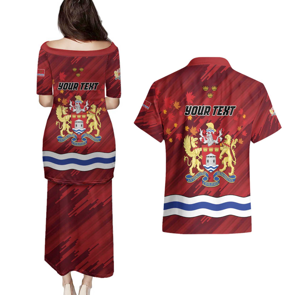 Personalised Kingston Couples Matching Puletasi and Hawaiian Shirt Antiquitate Civilitate Humanitate