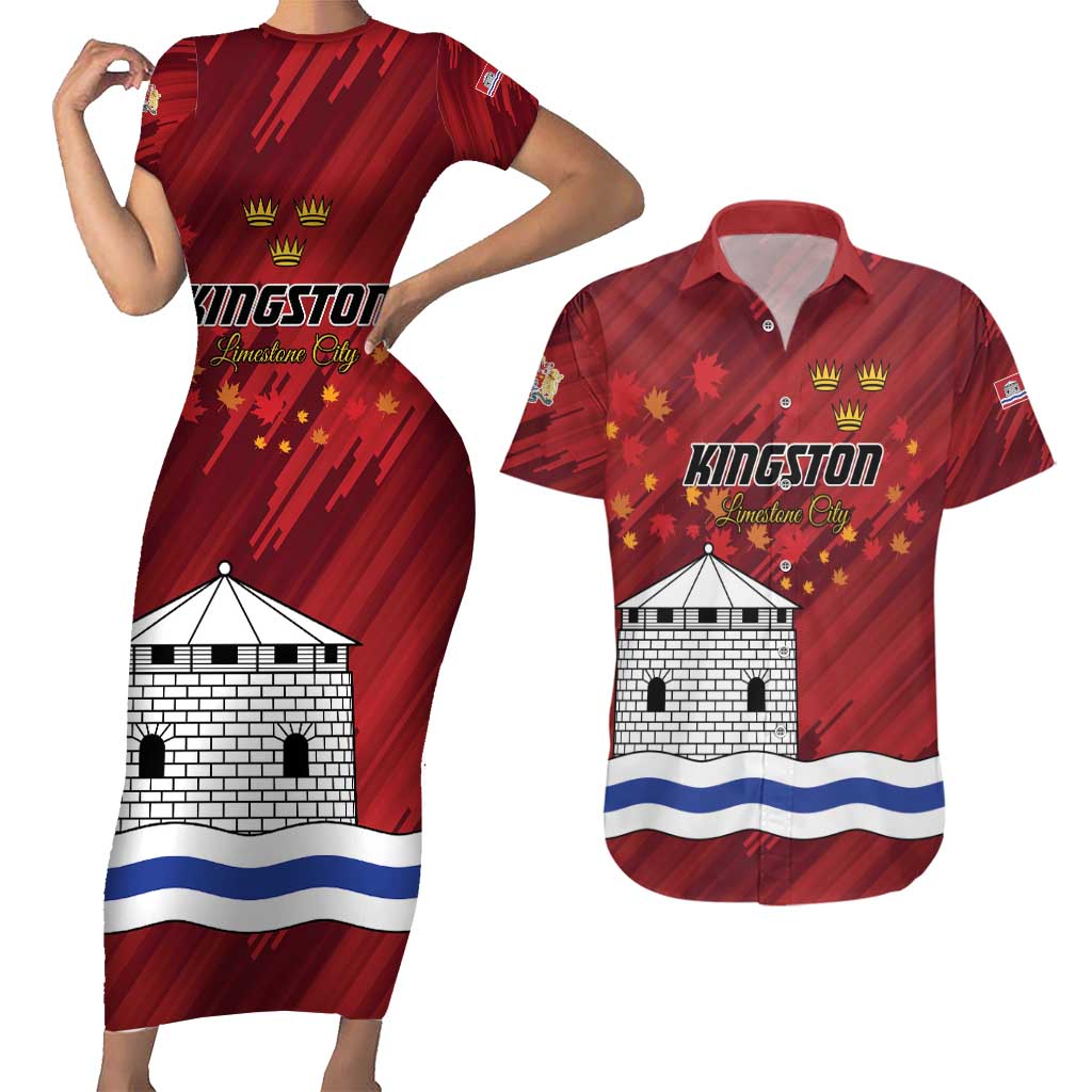 Personalised Kingston Couples Matching Short Sleeve Bodycon Dress and Hawaiian Shirt Antiquitate Civilitate Humanitate