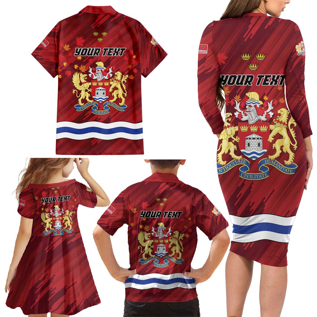 Personalised Kingston Family Matching Long Sleeve Bodycon Dress and Hawaiian Shirt Antiquitate Civilitate Humanitate