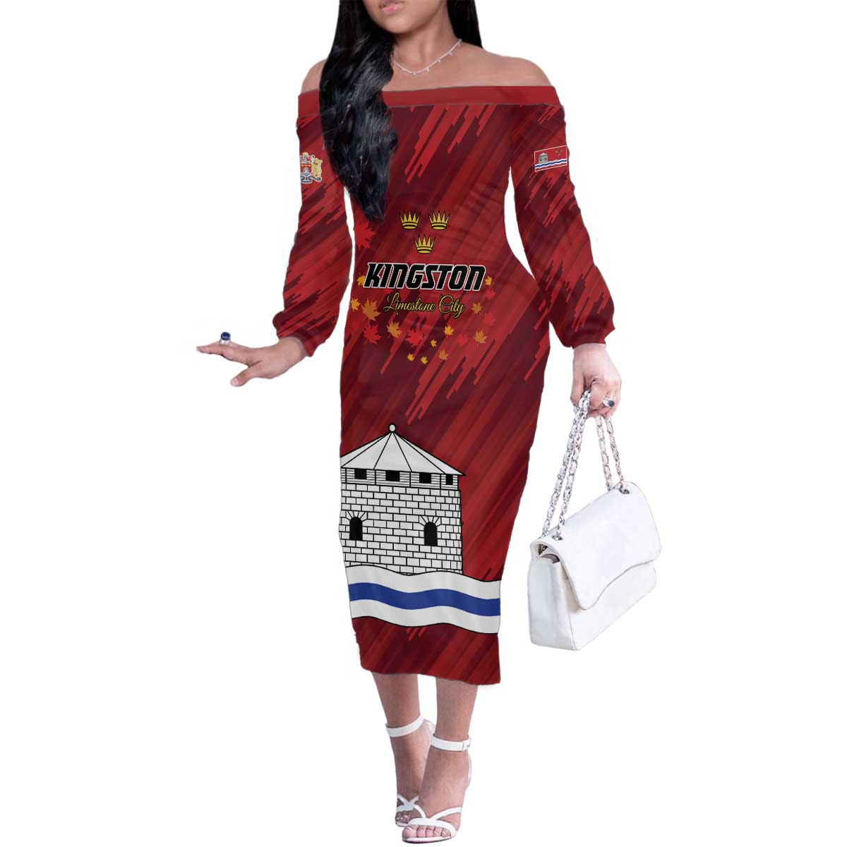 Personalised Kingston Family Matching Off The Shoulder Long Sleeve Dress and Hawaiian Shirt Antiquitate Civilitate Humanitate