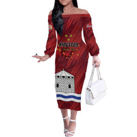 Personalised Kingston Family Matching Off The Shoulder Long Sleeve Dress and Hawaiian Shirt Antiquitate Civilitate Humanitate
