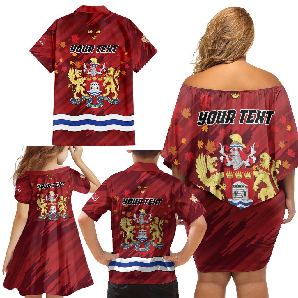 Personalised Kingston Family Matching Off Shoulder Short Dress and Hawaiian Shirt Antiquitate Civilitate Humanitate
