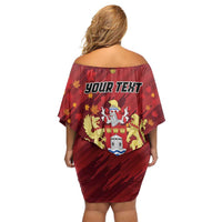 Personalised Kingston Family Matching Off Shoulder Short Dress and Hawaiian Shirt Antiquitate Civilitate Humanitate