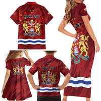Personalised Kingston Family Matching Short Sleeve Bodycon Dress and Hawaiian Shirt Antiquitate Civilitate Humanitate
