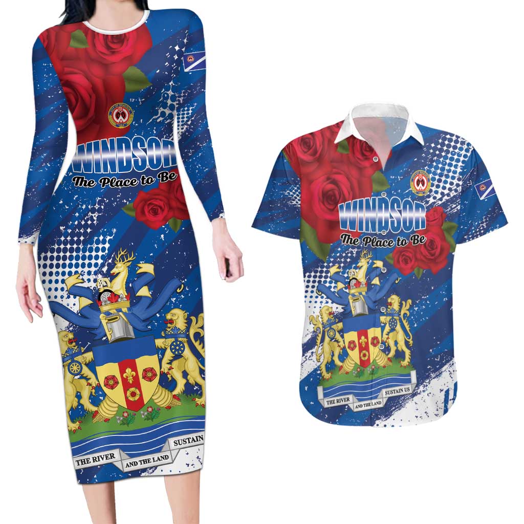 Personalised Windsor Couples Matching Long Sleeve Bodycon Dress and Hawaiian Shirt The City of Roses