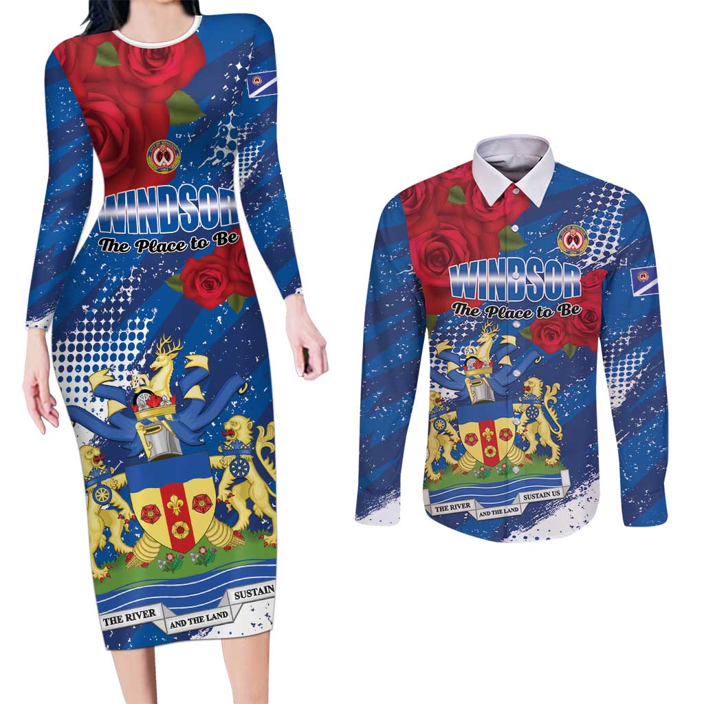 Personalised Windsor Couples Matching Long Sleeve Bodycon Dress and Long Sleeve Button Shirt The City of Roses