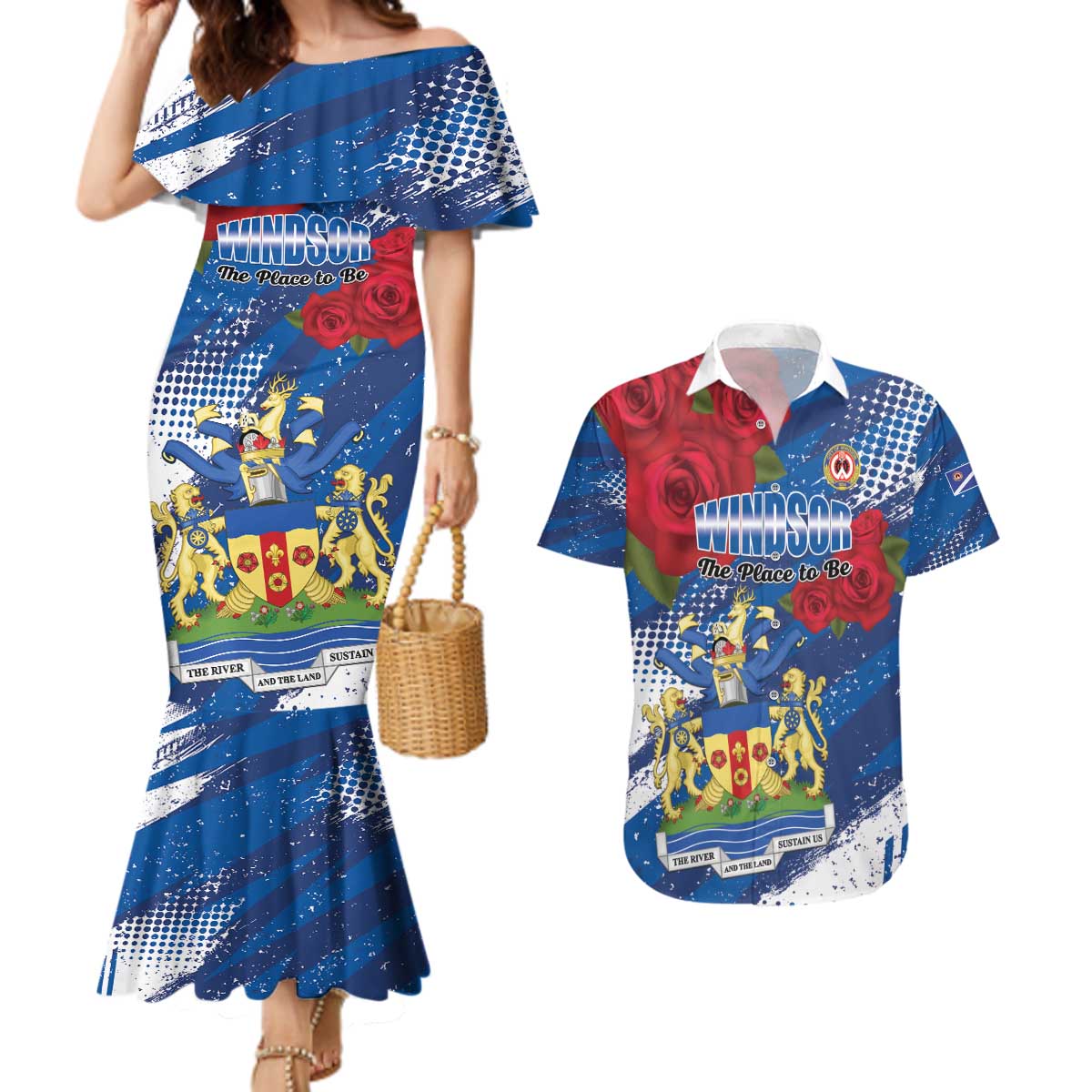 Personalised Windsor Couples Matching Mermaid Dress and Hawaiian Shirt The City of Roses