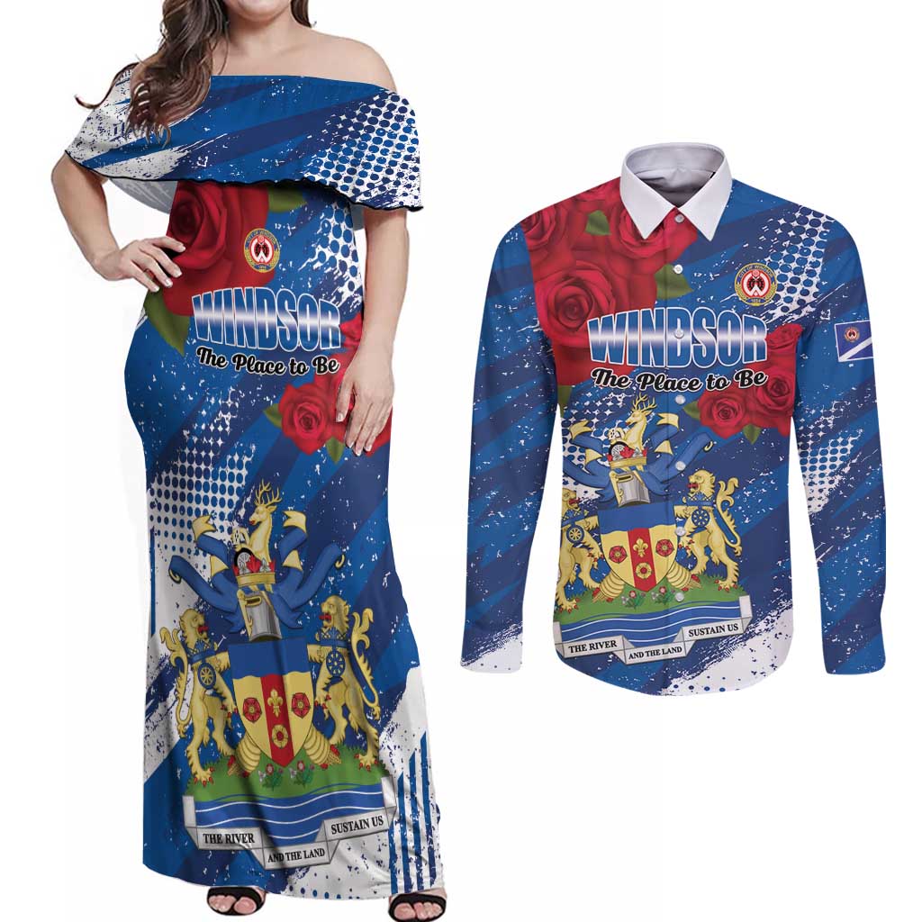 Personalised Windsor Couples Matching Off Shoulder Maxi Dress and Long Sleeve Button Shirt The City of Roses