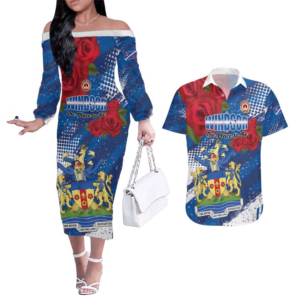 Personalised Windsor Couples Matching Off The Shoulder Long Sleeve Dress and Hawaiian Shirt The City of Roses