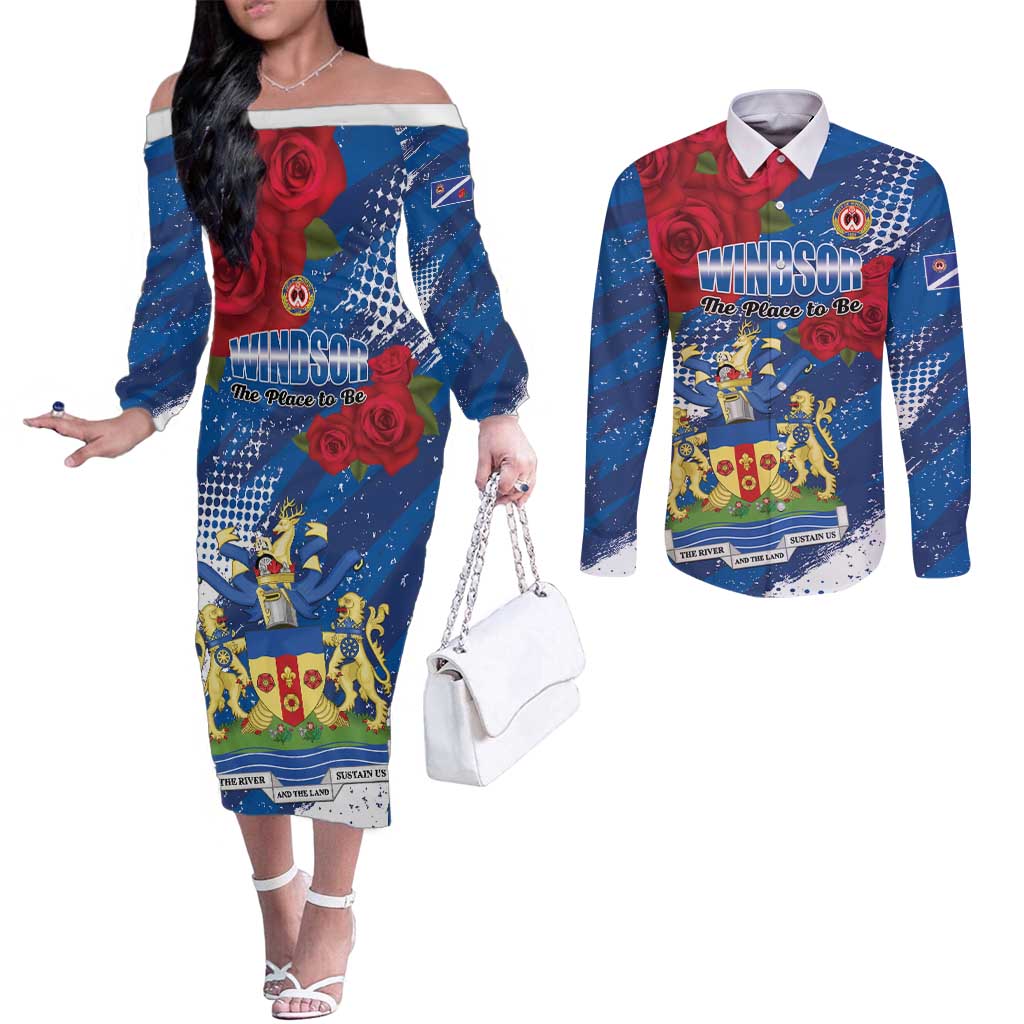 Personalised Windsor Couples Matching Off The Shoulder Long Sleeve Dress and Long Sleeve Button Shirt The City of Roses