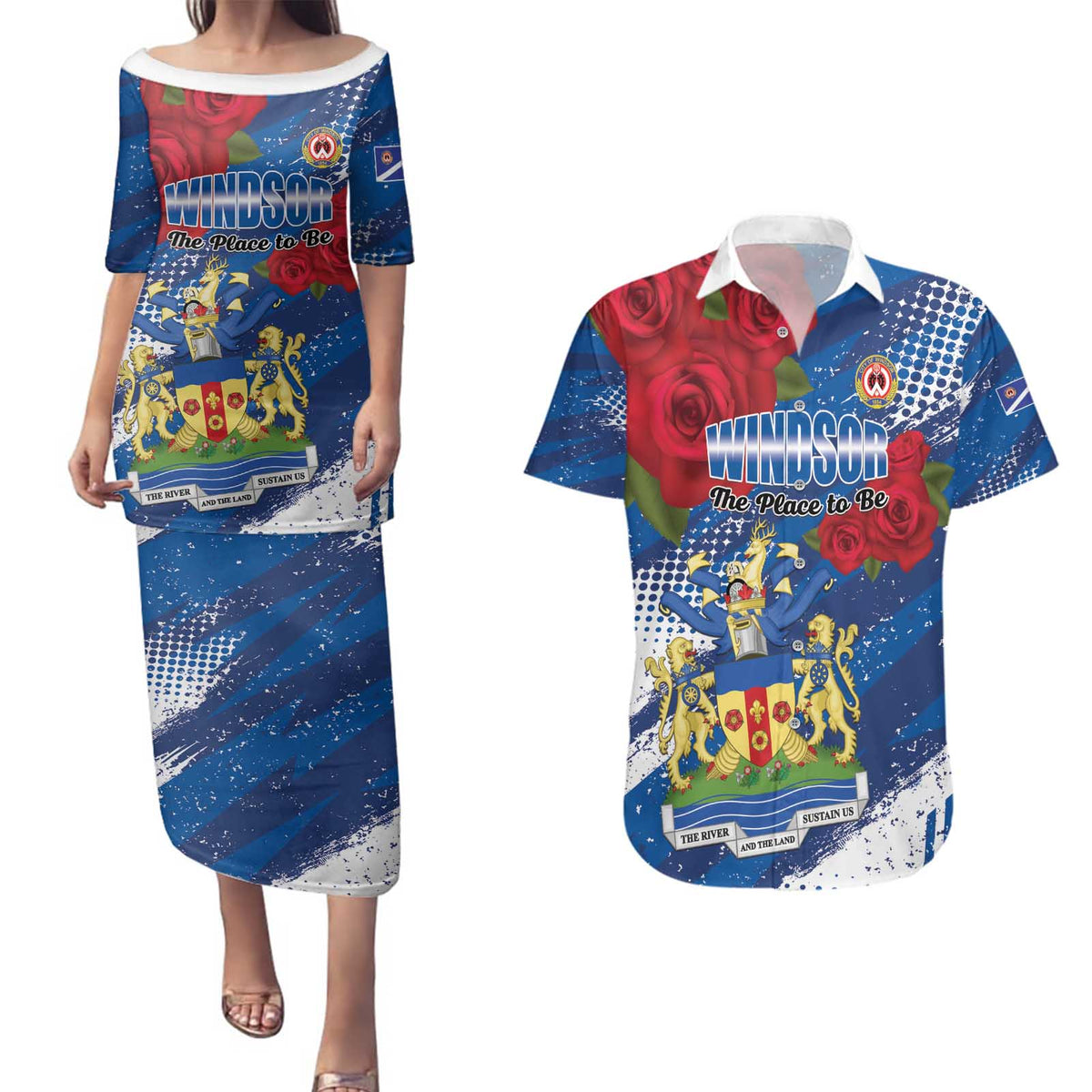 Personalised Windsor Couples Matching Puletasi and Hawaiian Shirt The City of Roses