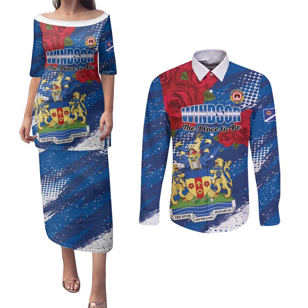 Personalised Windsor Couples Matching Puletasi and Long Sleeve Button Shirt The City of Roses