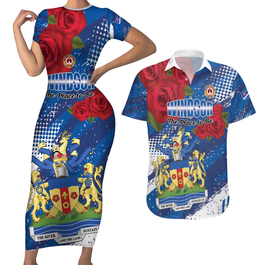 Personalised Windsor Couples Matching Short Sleeve Bodycon Dress and Hawaiian Shirt The City of Roses
