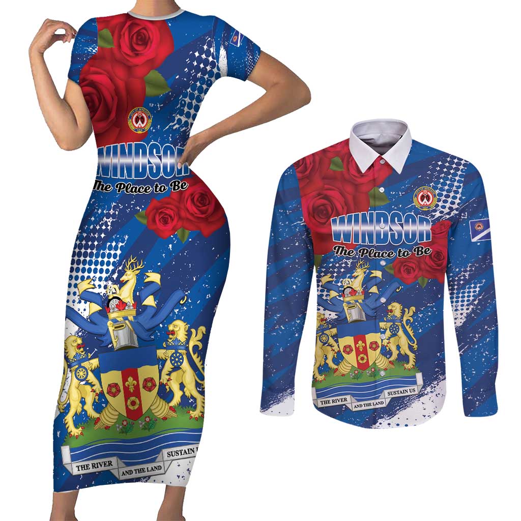 Personalised Windsor Couples Matching Short Sleeve Bodycon Dress and Long Sleeve Button Shirt The City of Roses