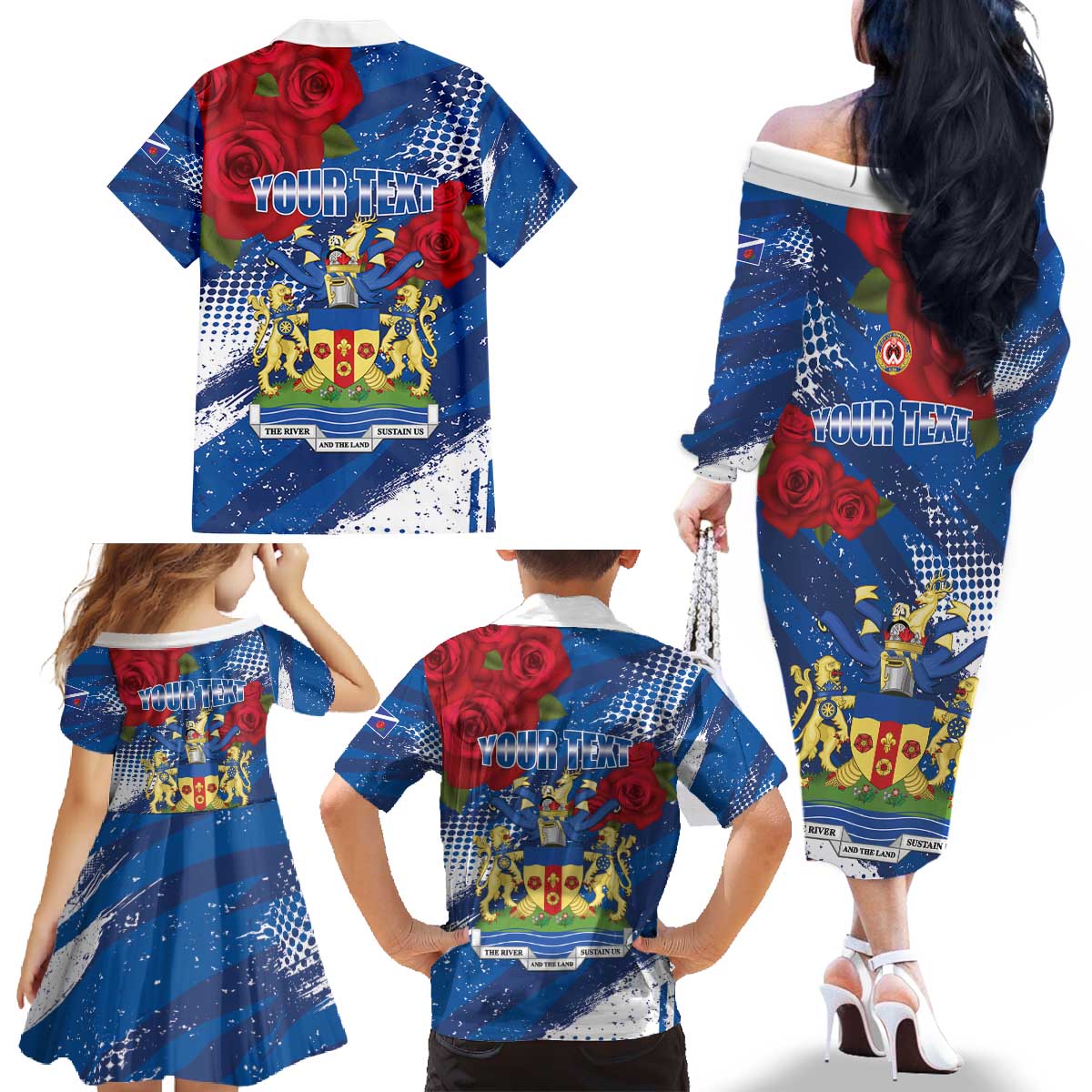 Personalised Windsor Family Matching Off The Shoulder Long Sleeve Dress and Hawaiian Shirt The City of Roses