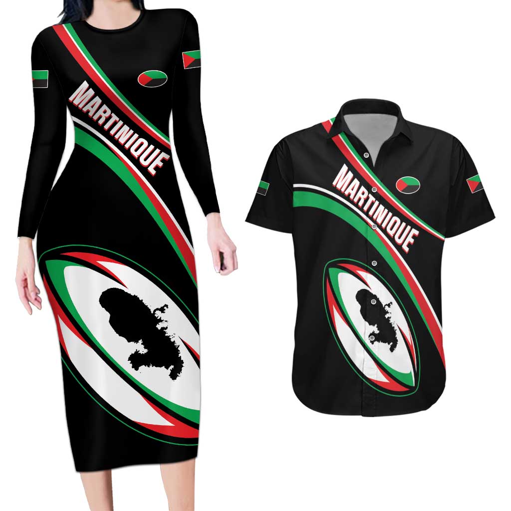 Custom Martinique Rugby Couples Matching Long Sleeve Bodycon Dress and Hawaiian Shirt Matinik Go Champions