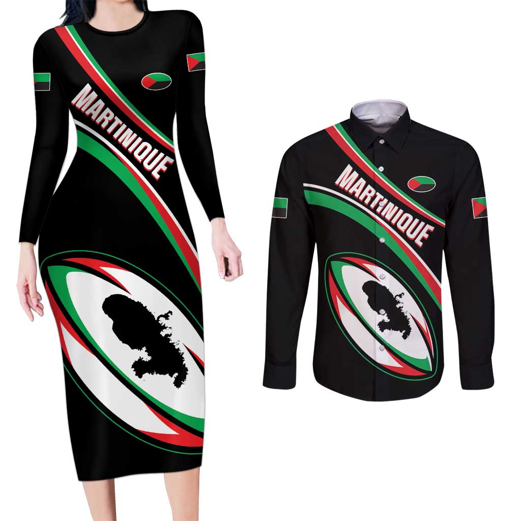 Custom Martinique Rugby Couples Matching Long Sleeve Bodycon Dress and Long Sleeve Button Shirt Matinik Go Champions