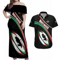 Custom Martinique Rugby Couples Matching Off Shoulder Maxi Dress and Hawaiian Shirt Matinik Go Champions
