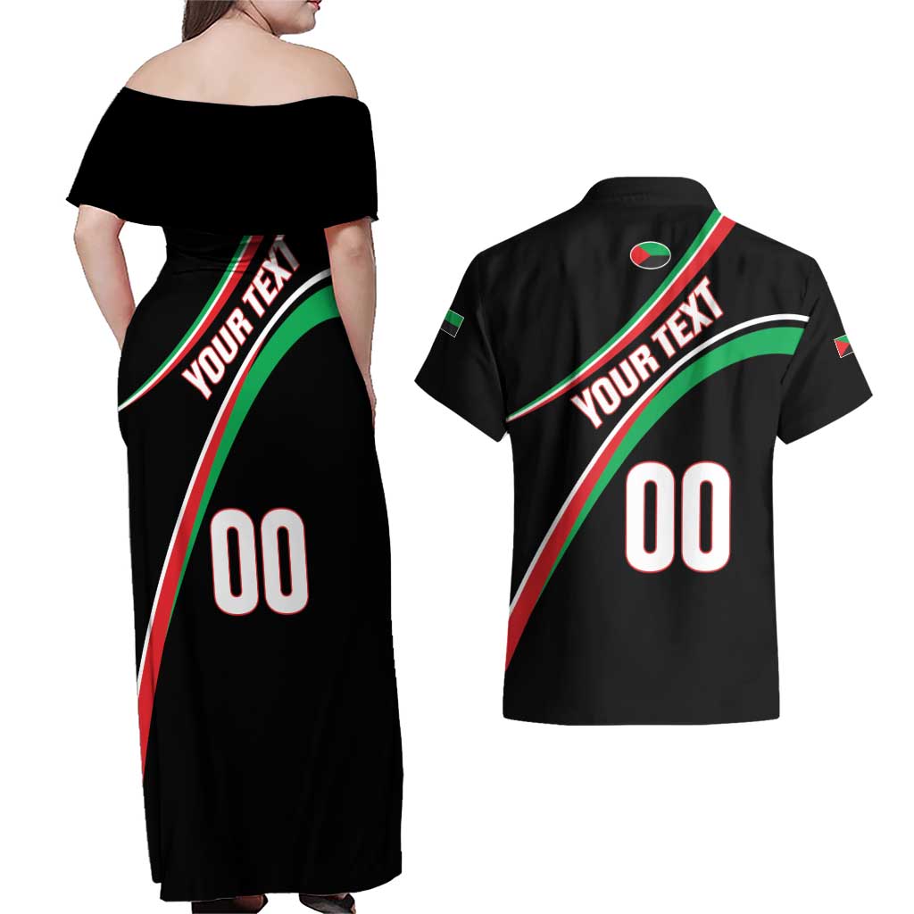 Custom Martinique Rugby Couples Matching Off Shoulder Maxi Dress and Hawaiian Shirt Matinik Go Champions