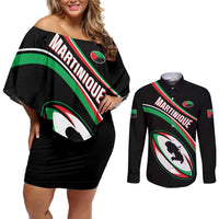 Custom Martinique Rugby Couples Matching Off Shoulder Short Dress and Long Sleeve Button Shirt Matinik Go Champions