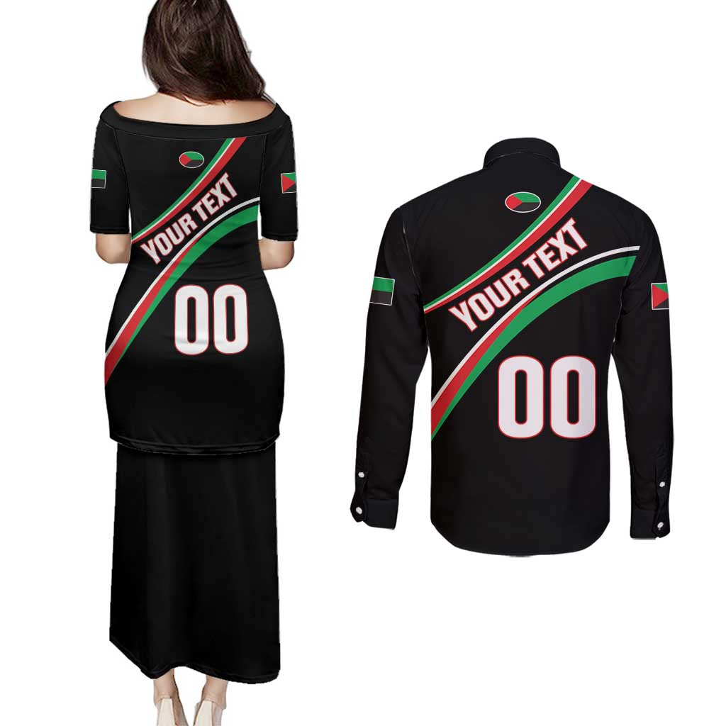 Custom Martinique Rugby Couples Matching Puletasi and Long Sleeve Button Shirt Matinik Go Champions