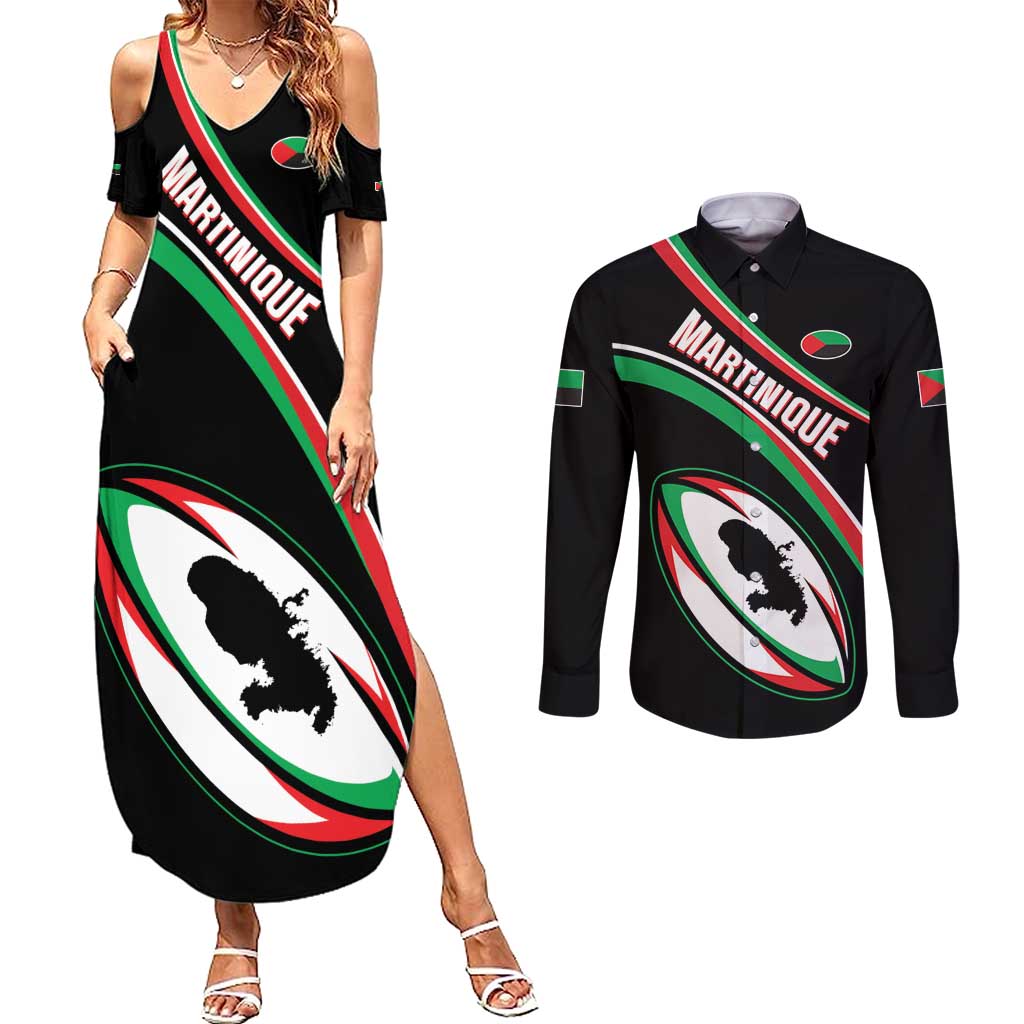 Custom Martinique Rugby Couples Matching Summer Maxi Dress and Long Sleeve Button Shirt Matinik Go Champions