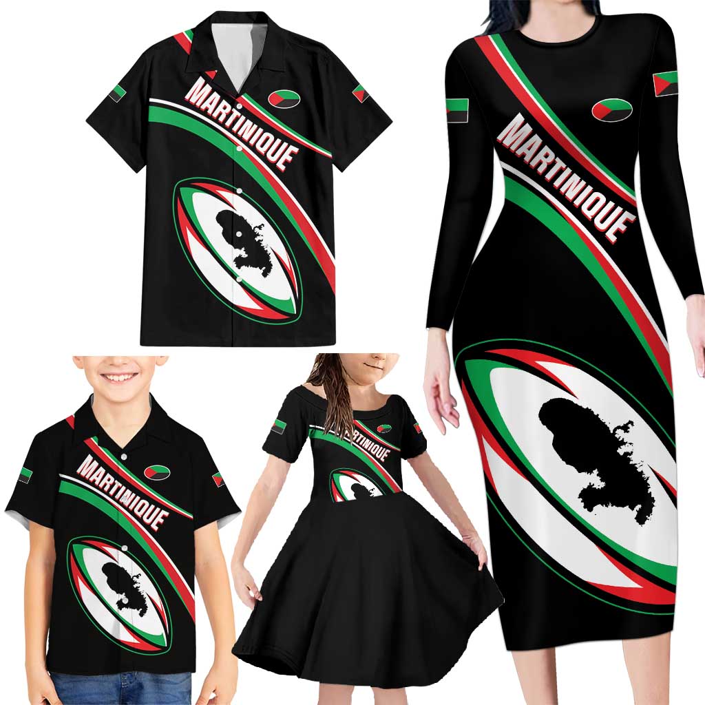 Custom Martinique Rugby Family Matching Long Sleeve Bodycon Dress and Hawaiian Shirt Matinik Go Champions