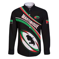 Custom Martinique Rugby Family Matching Off The Shoulder Long Sleeve Dress and Hawaiian Shirt Matinik Go Champions