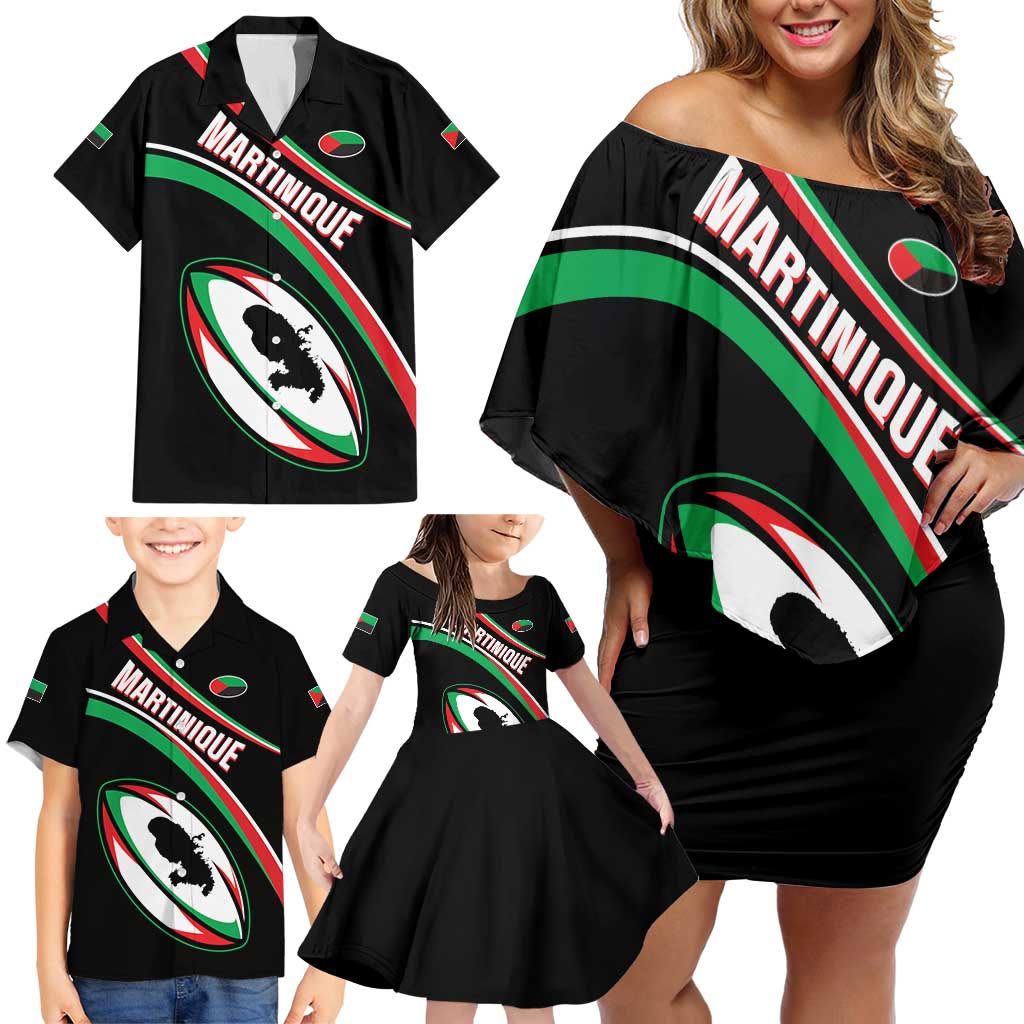 Custom Martinique Rugby Family Matching Off Shoulder Short Dress and Hawaiian Shirt Matinik Go Champions