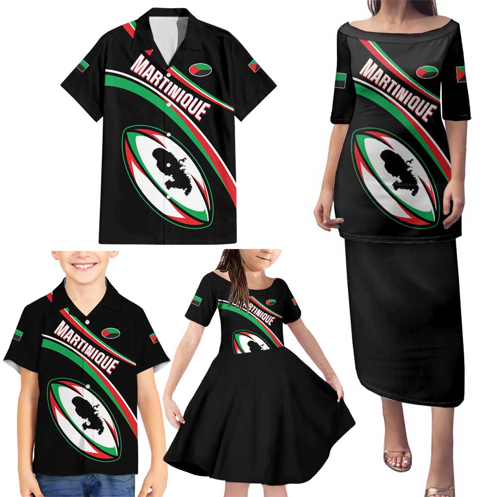 Custom Martinique Rugby Family Matching Puletasi and Hawaiian Shirt Matinik Go Champions