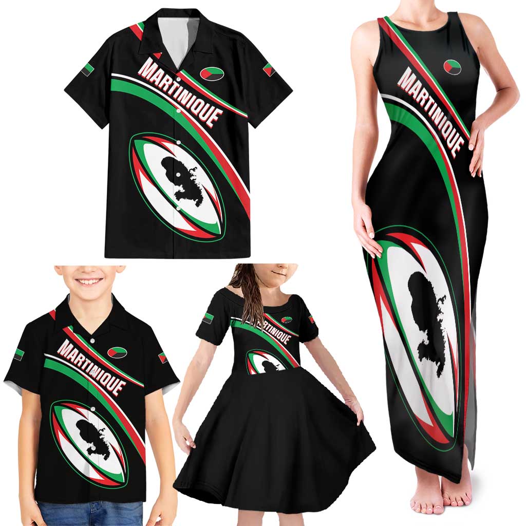 Custom Martinique Rugby Family Matching Tank Maxi Dress and Hawaiian Shirt Matinik Go Champions
