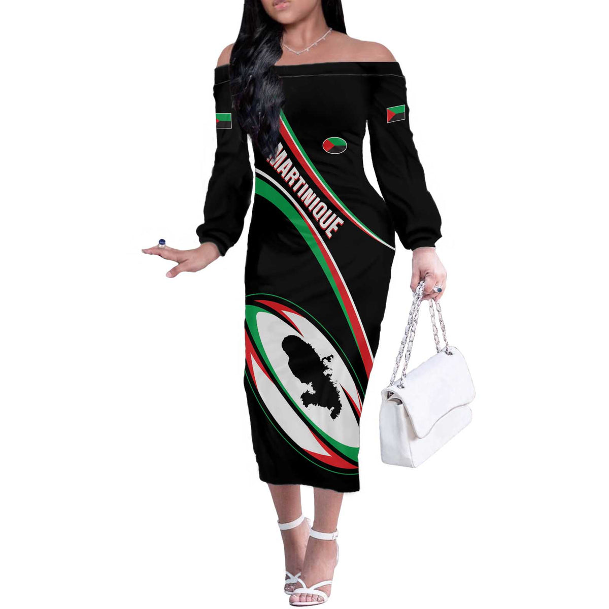 Custom Martinique Rugby Off The Shoulder Long Sleeve Dress Matinik Go Champions