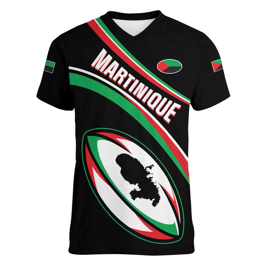 Custom Martinique Rugby Women V-Neck T-Shirt Matinik Go Champions