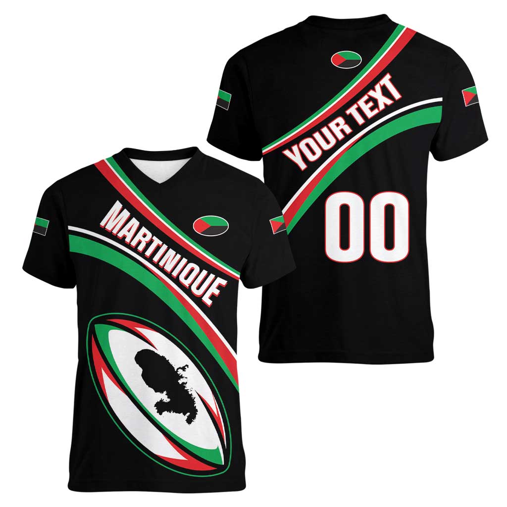 Custom Martinique Rugby Women V-Neck T-Shirt Matinik Go Champions