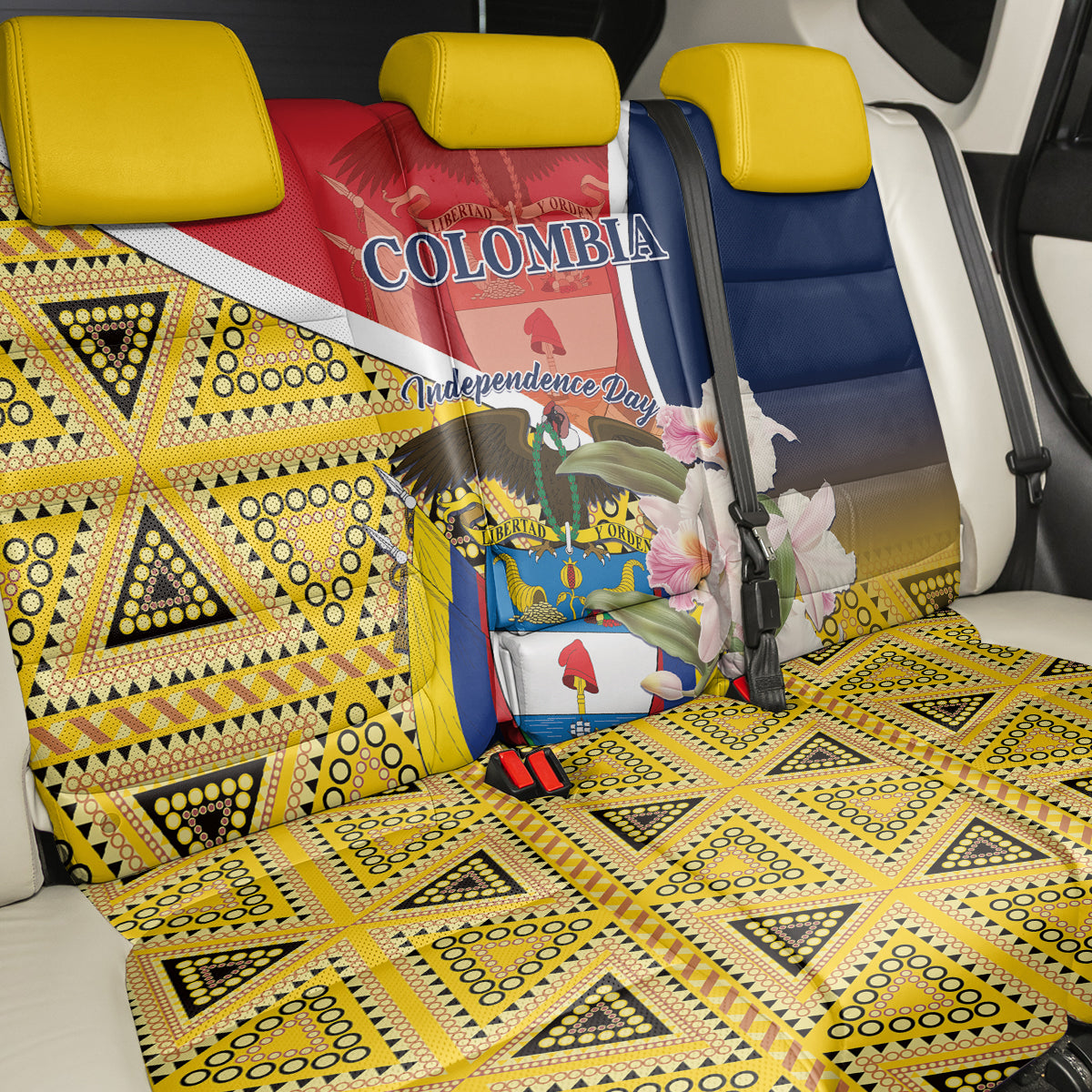 Colombia Independence Day Back Car Seat Cover Libertad y Orden Colombian Pattern - Wonder Print Shop