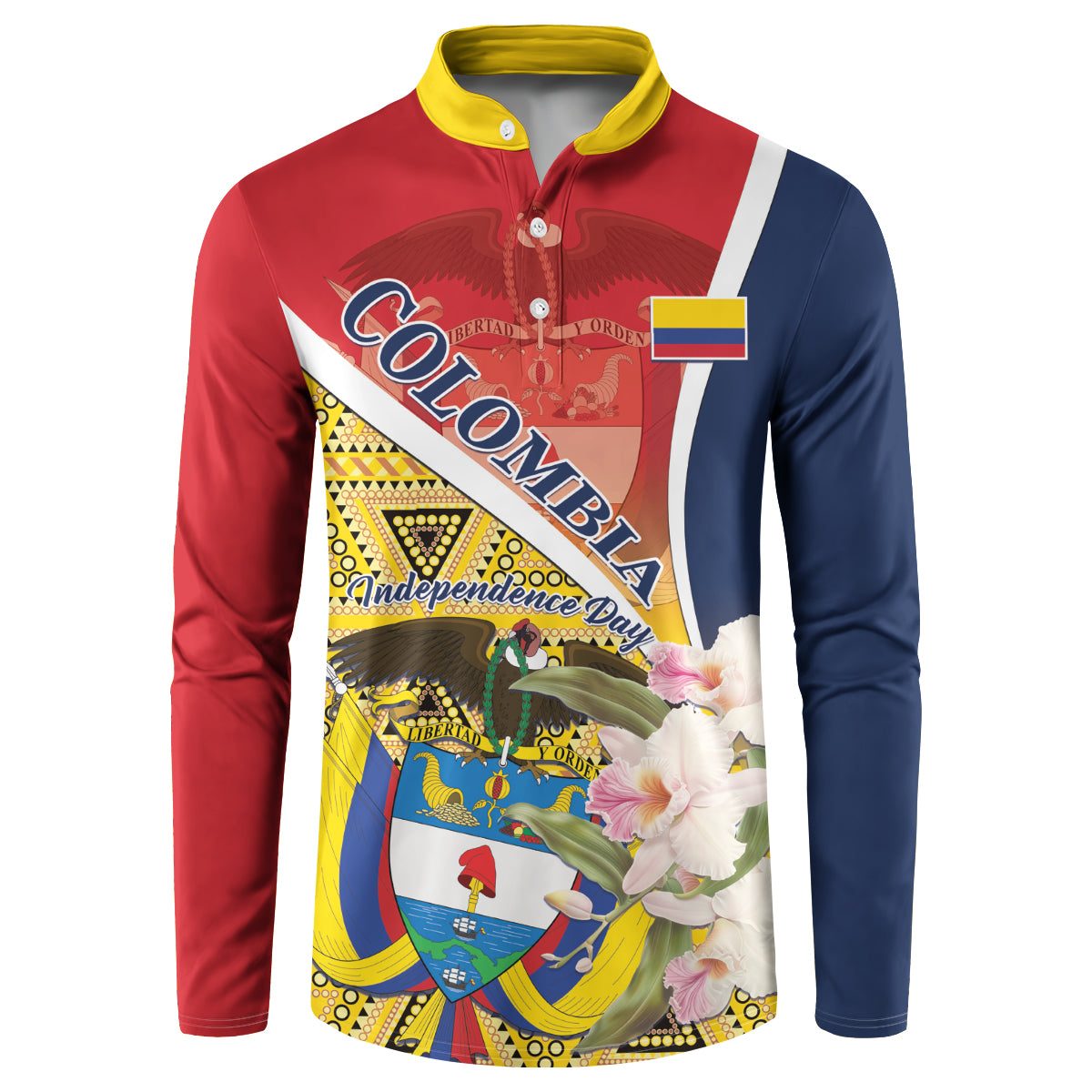 Colombia Independence Day Button Sweatshirt Libertad y Orden Colombian Pattern - Wonder Print Shop