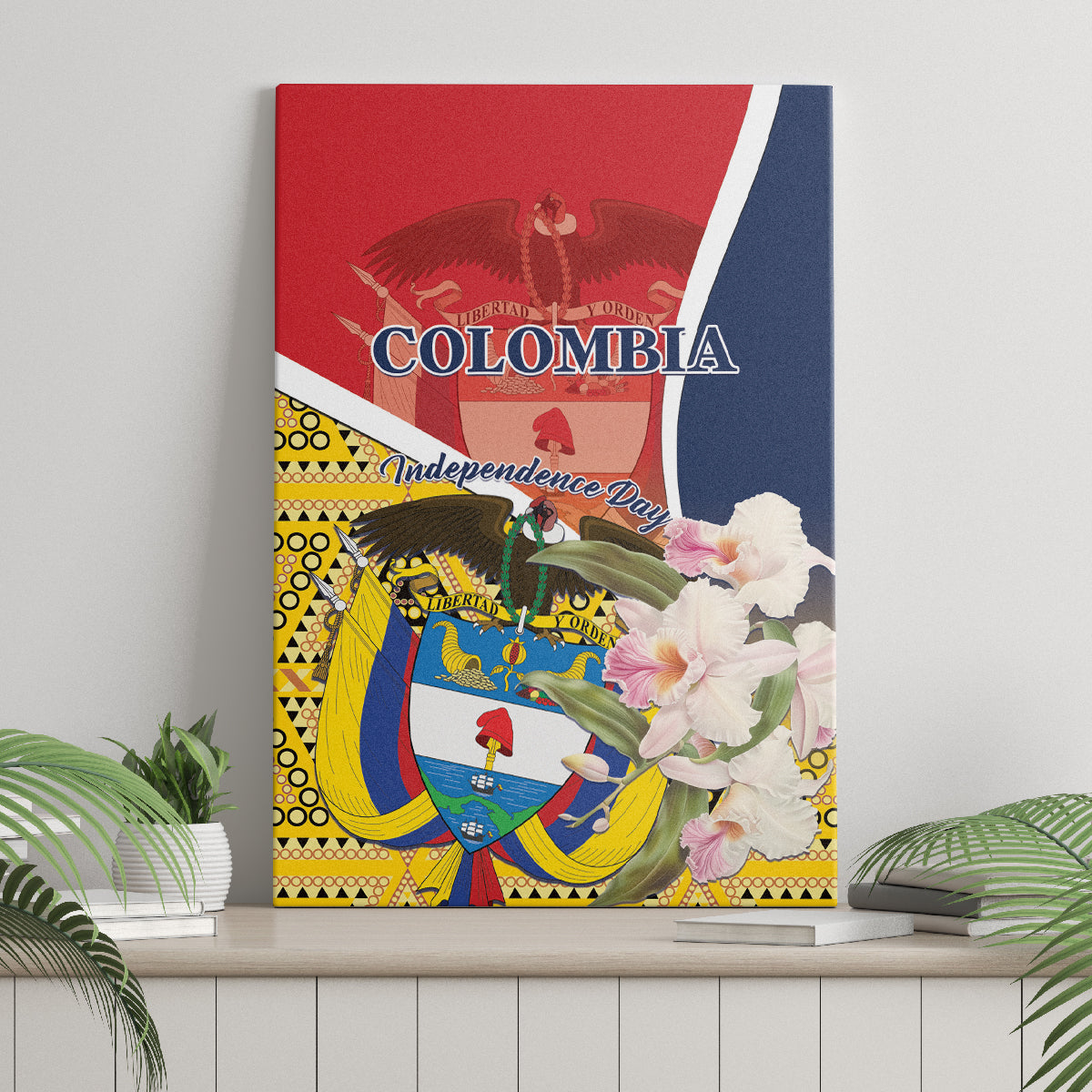 Colombia Independence Day Canvas Wall Art Libertad y Orden Colombian Pattern - Wonder Print Shop