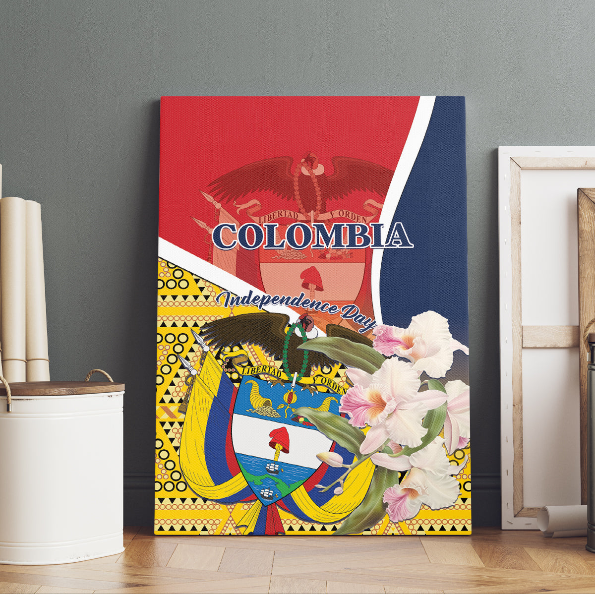 Colombia Independence Day Canvas Wall Art Libertad y Orden Colombian Pattern - Wonder Print Shop