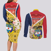 Colombia Independence Day Couples Matching Long Sleeve Bodycon Dress and Long Sleeve Button Shirt Libertad y Orden Colombian Pattern - Wonder Print Shop