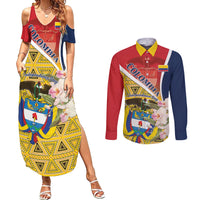 Colombia Independence Day Couples Matching Summer Maxi Dress and Long Sleeve Button Shirt Libertad y Orden Colombian Pattern - Wonder Print Shop