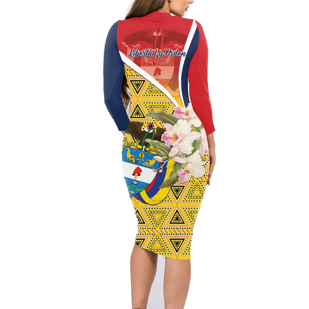 Colombia Independence Day Family Matching Long Sleeve Bodycon Dress and Hawaiian Shirt Libertad y Orden Colombian Pattern - Wonder Print Shop