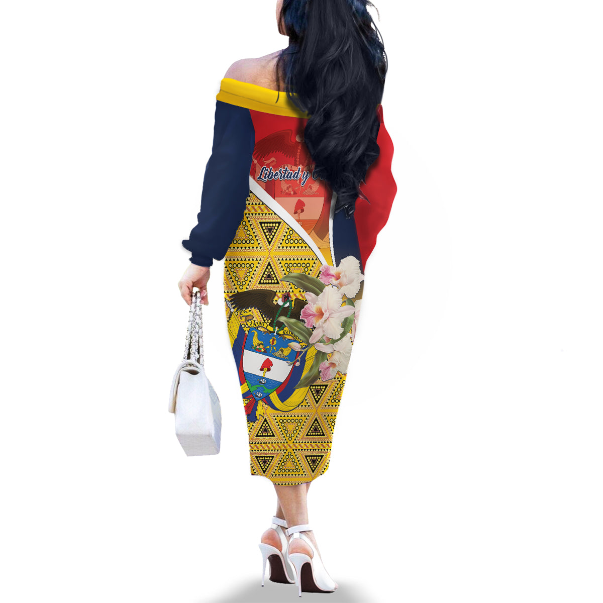 Colombia Independence Day Family Matching Off The Shoulder Long Sleeve Dress and Hawaiian Shirt Libertad y Orden Colombian Pattern - Wonder Print Shop