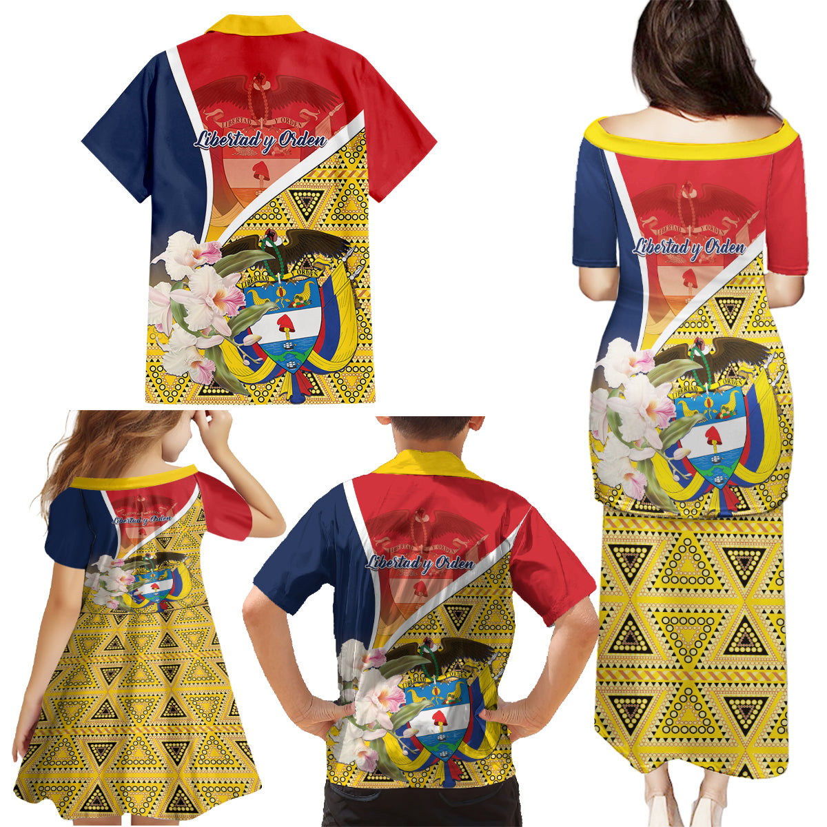 Colombia Independence Day Family Matching Puletasi and Hawaiian Shirt Libertad y Orden Colombian Pattern - Wonder Print Shop