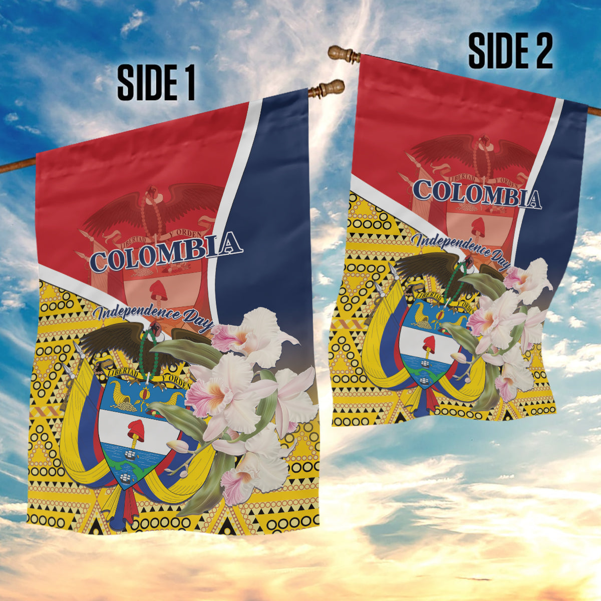Colombia Independence Day Garden Flag Libertad y Orden Colombian Pattern - Wonder Print Shop