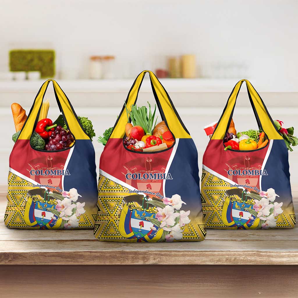 Colombia Independence Day Grocery Bag Libertad y Orden Colombian Pattern